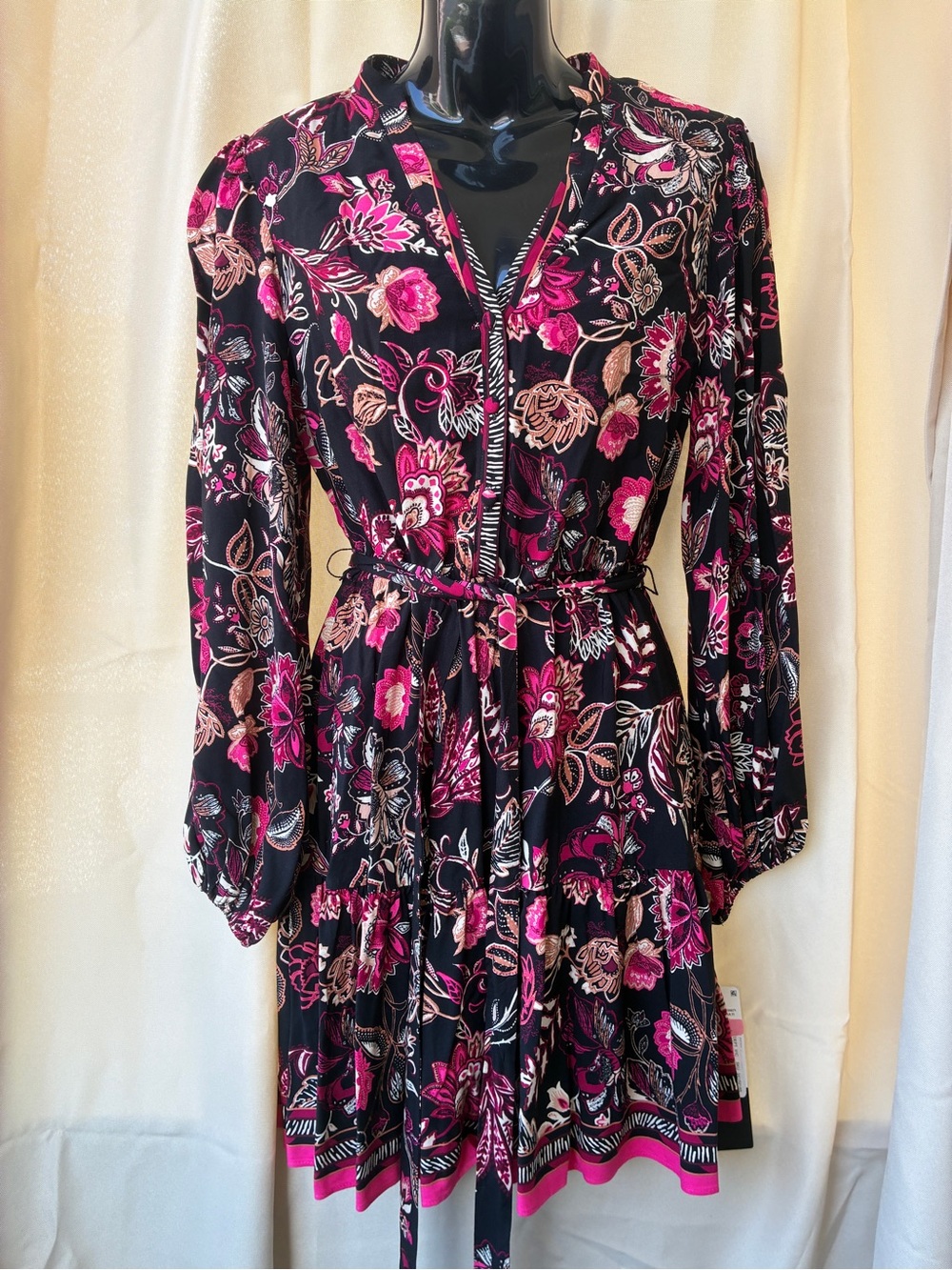 NWT Adrianna Papell Black Multi Floral-Print Button-Front Mini Dress Size 2